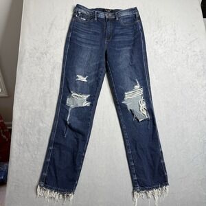 Judy Blue Jeans Womens 5/27 High Rise Magic‎ Straight Distressed Tummy Control